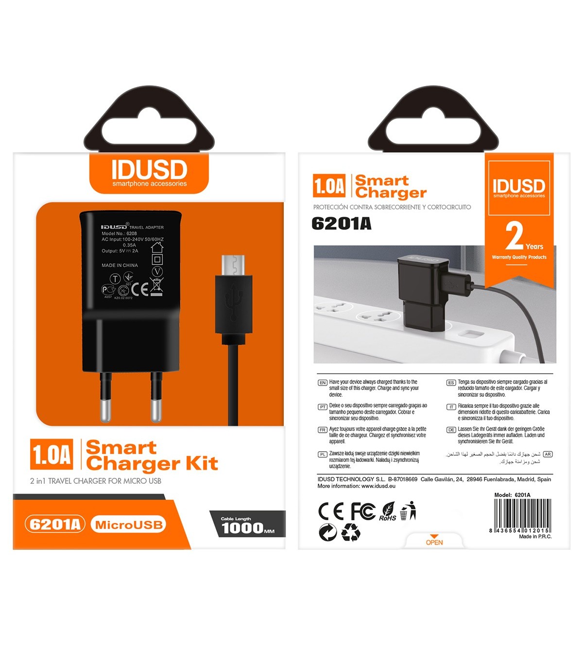 Cargador Viaje Micro-Usb(V8) 2 in 1 - 6201A