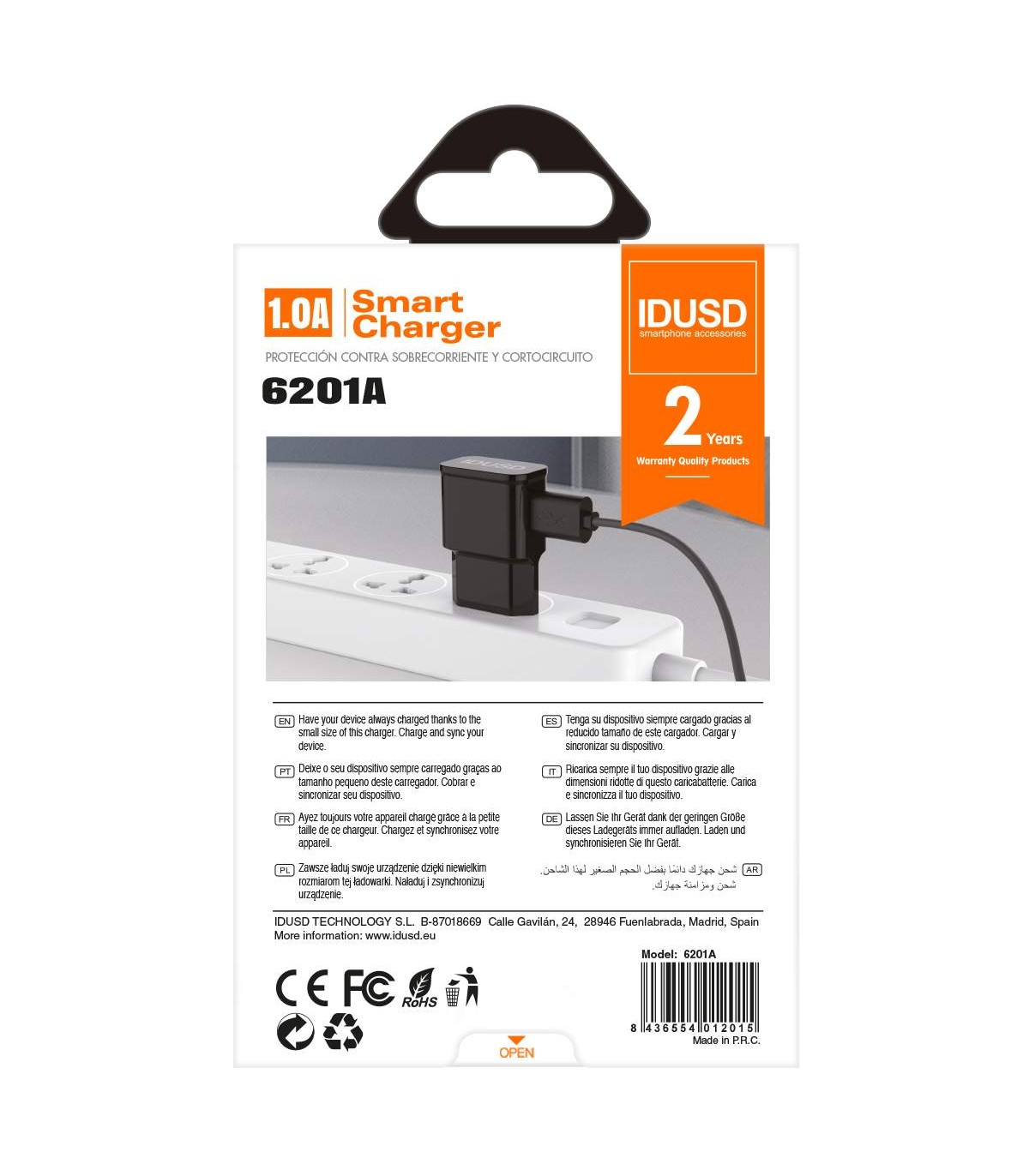 Cargador Viaje Micro-Usb(V8) 2 in 1 - 6201A