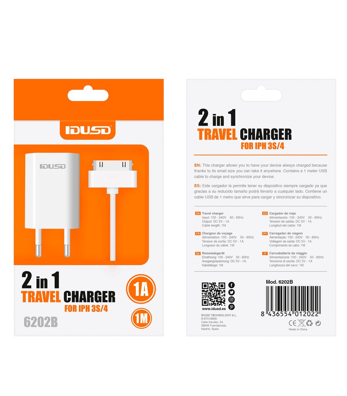 Cargador Viaje 30-PIN IPH4 2 in 1 - 6202B - OFERTA