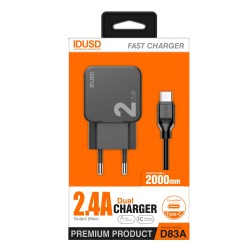 *Oferta Charger 2USB 2.4A + Type-C 2M - D83A