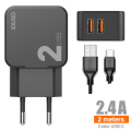 Smart Charger 2USB 2.4A + Cable USB-C 2Metros - D83A