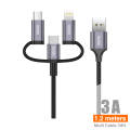 Cable Nylon de aluminio 1.2 M USB 3 en 1 - C01A