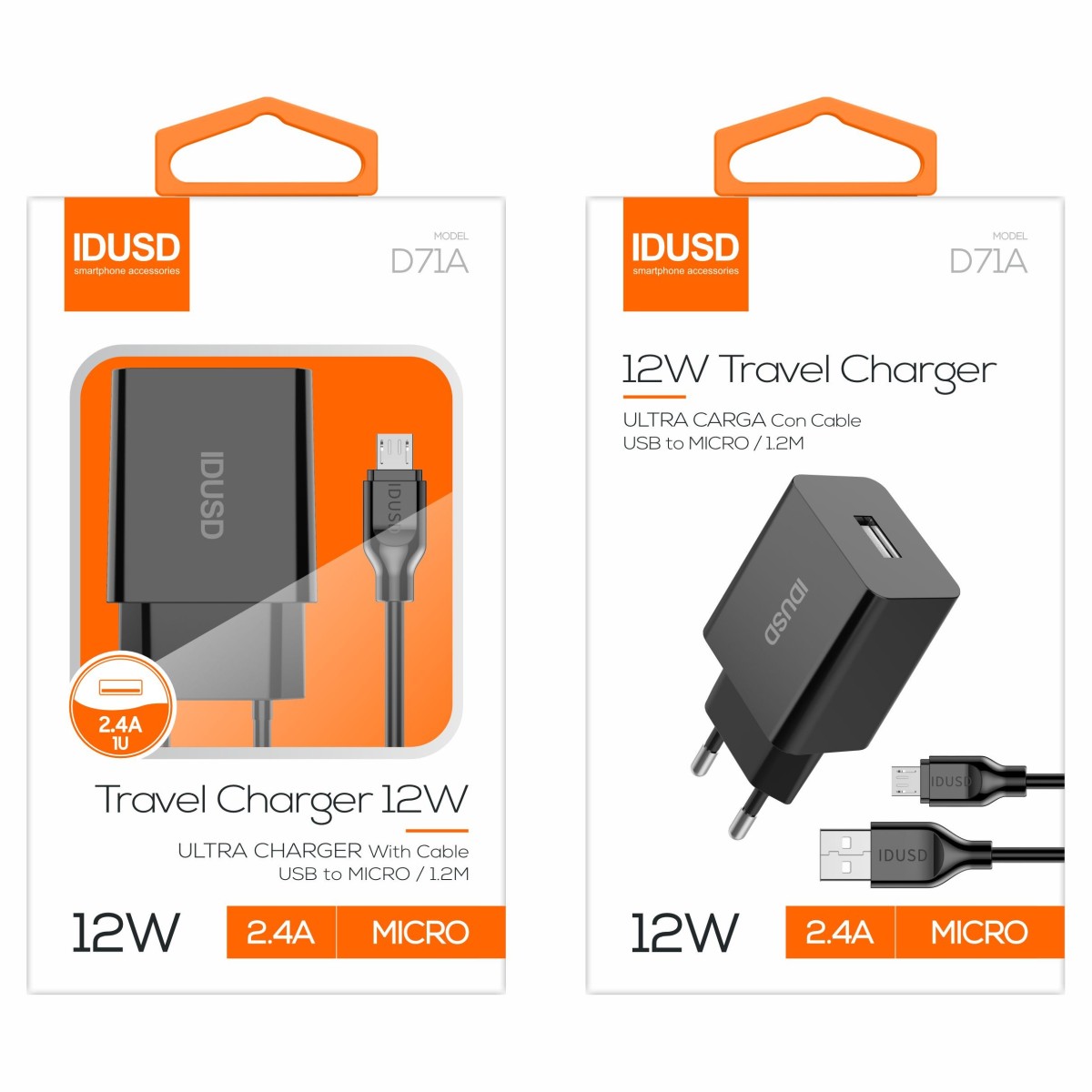 Smart Charger 1U 2.4A + Micro-USB - D71A