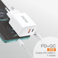 Carga Rapida PD+QC 25W + PD USB-C 1M - D196B