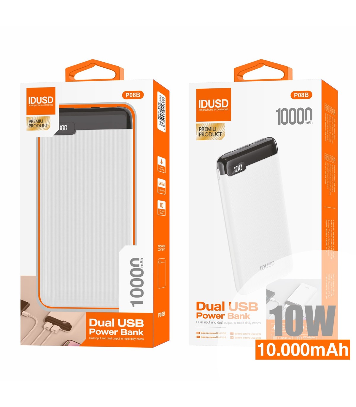 Power Bank 10.000mAh LED 100% 10W - P08B