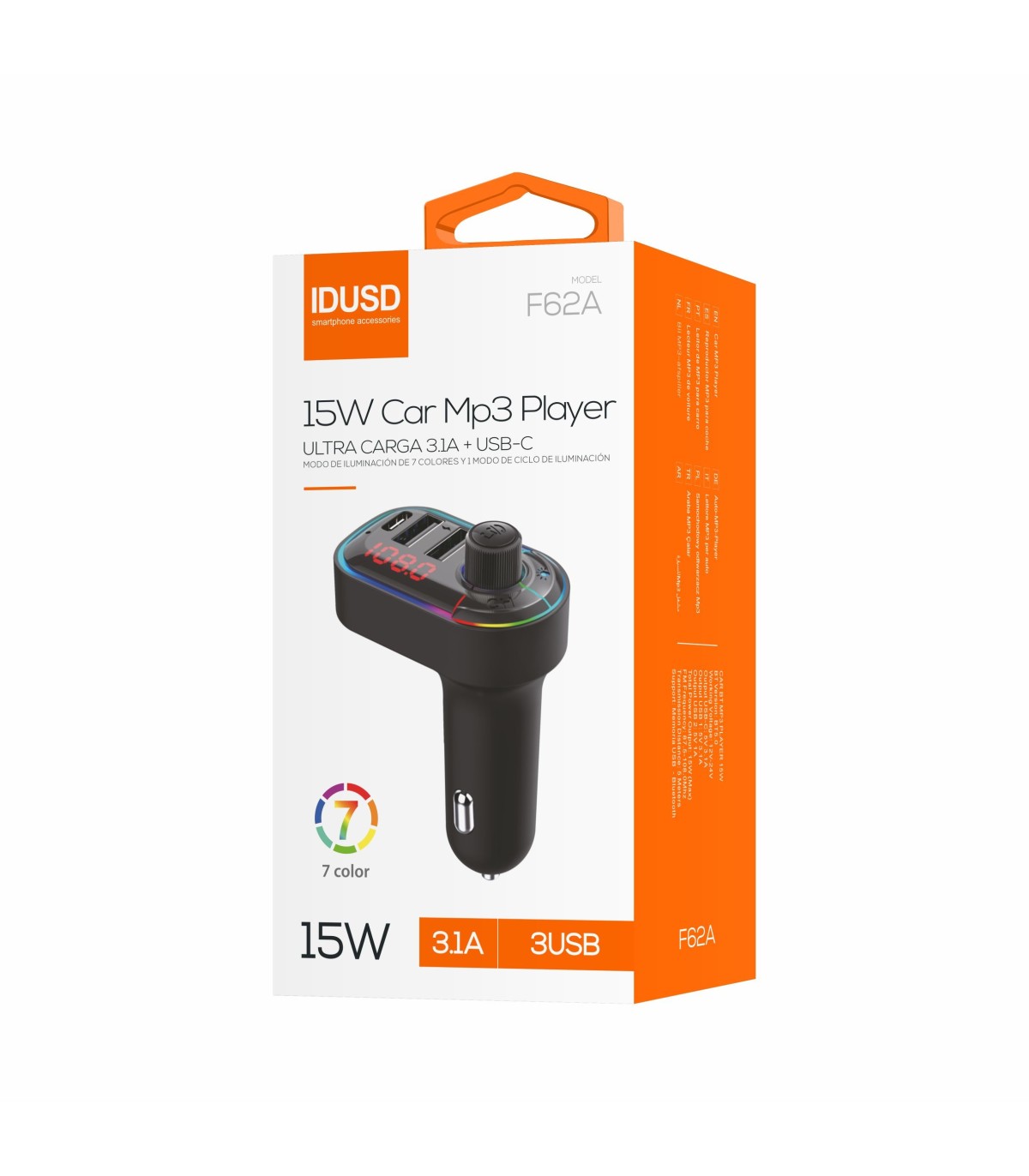 Car FM transmitter 15W 2USB + USB-C - F62A
