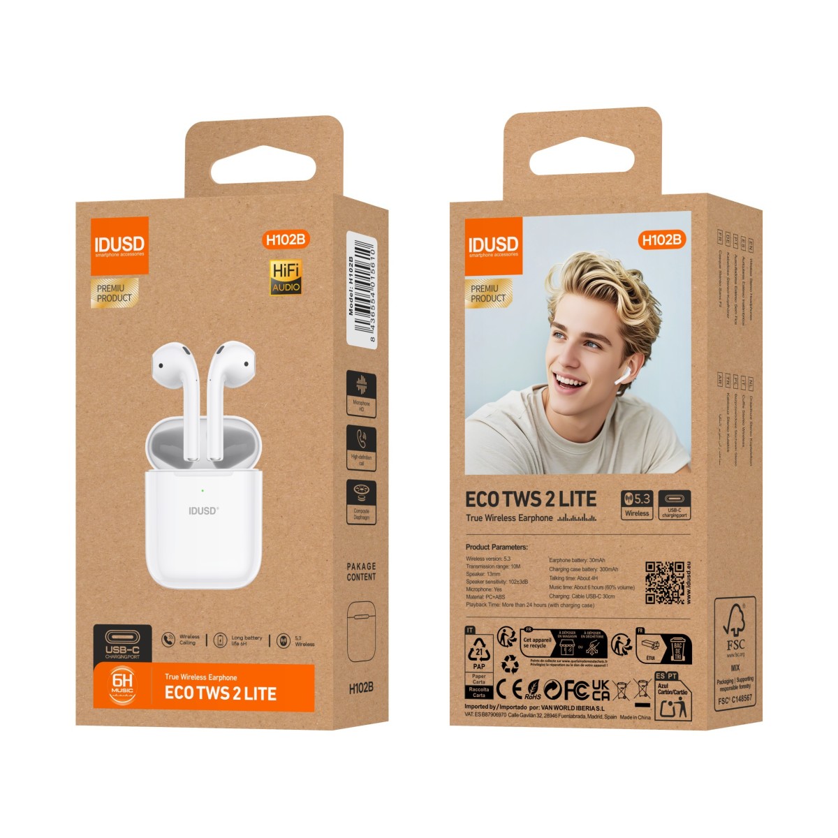 Auriculares ECO TWS 2 Lite | Bluetooth 5.3, HiFi, +24h de batería