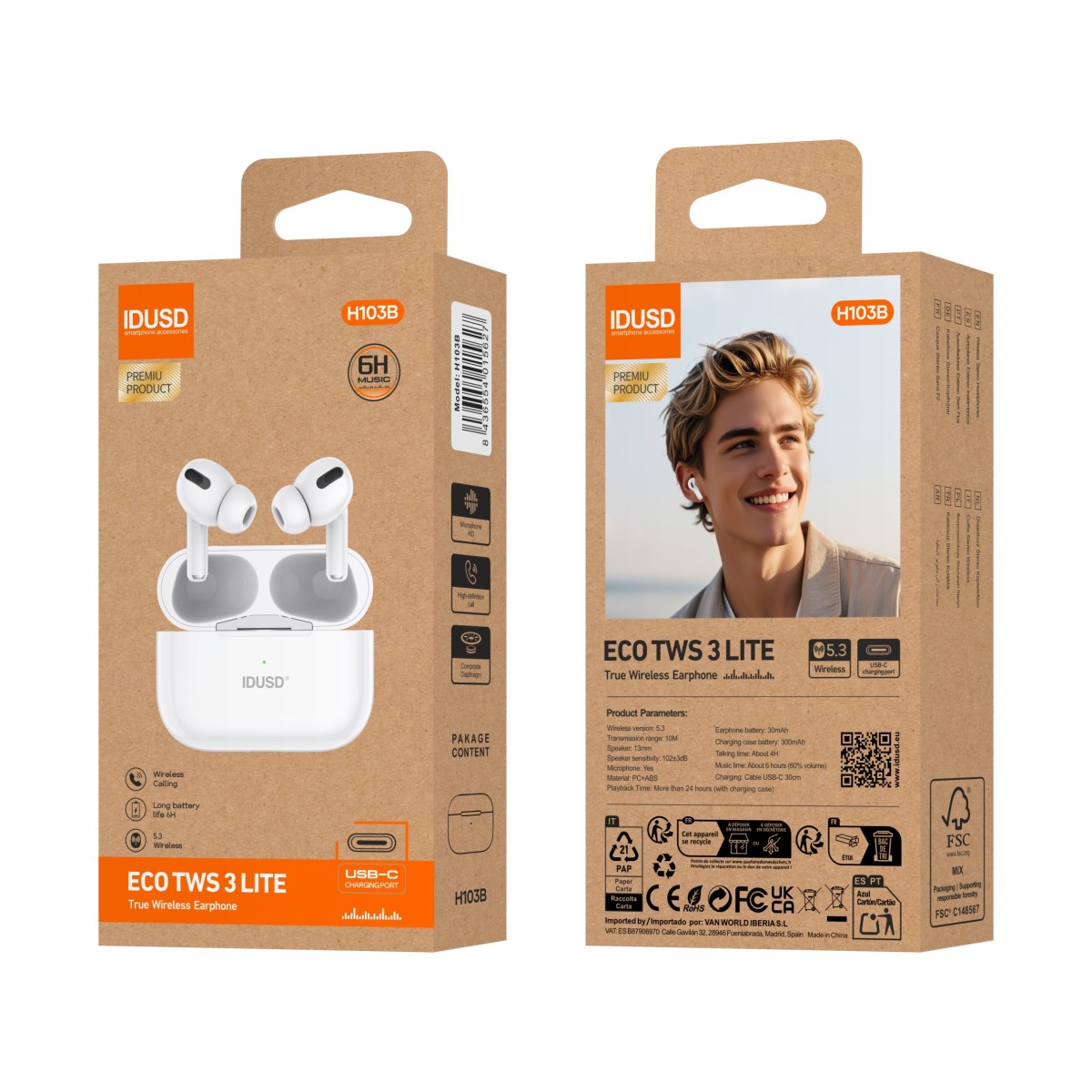 Auriculares ECO TWS 3 Lite | Bluetooth 5.3, HiFi, +24h de batería