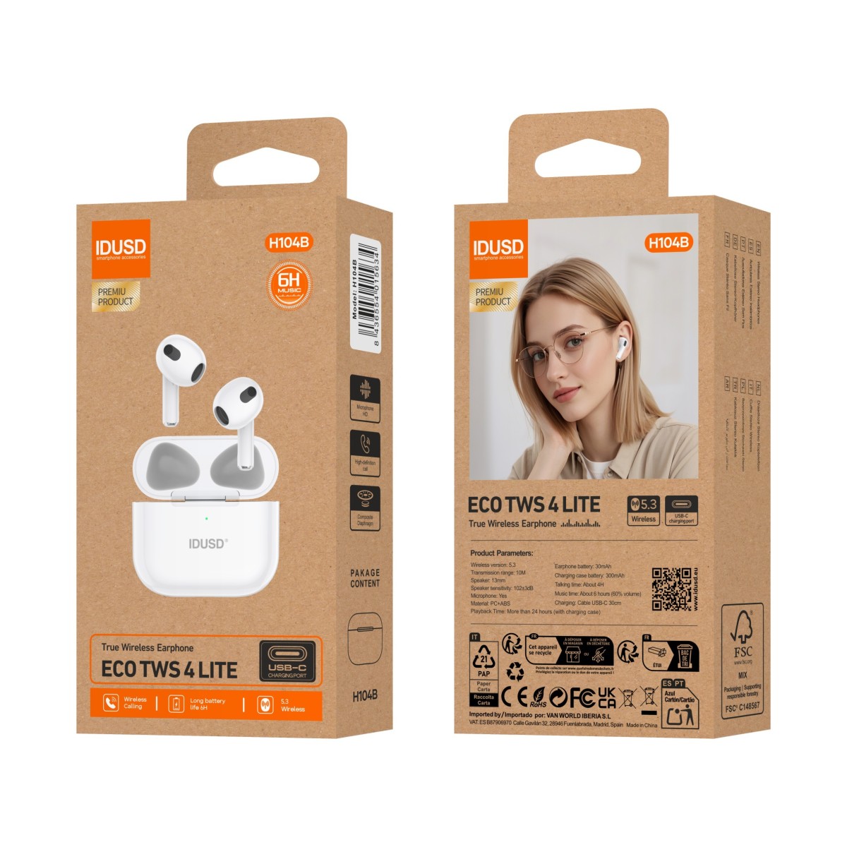 Auriculares ECO TWS 4 Lite | Bluetooth 5.3, HiFi, +24h de batería