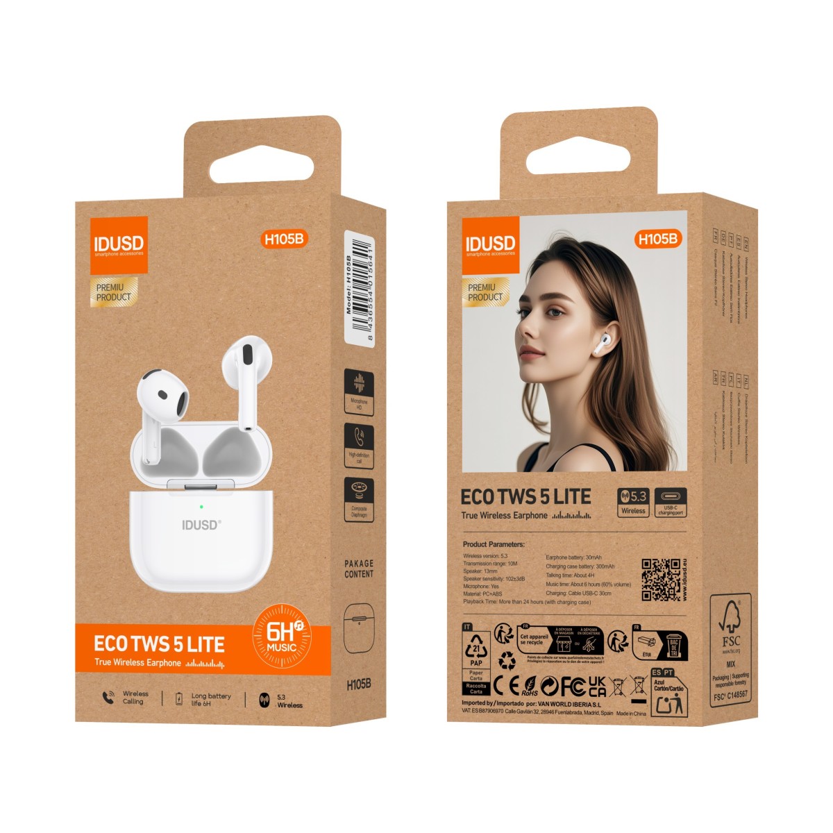 Auriculares ECO TWS 5 Lite | Bluetooth 5.3, HiFi, +24h de batería