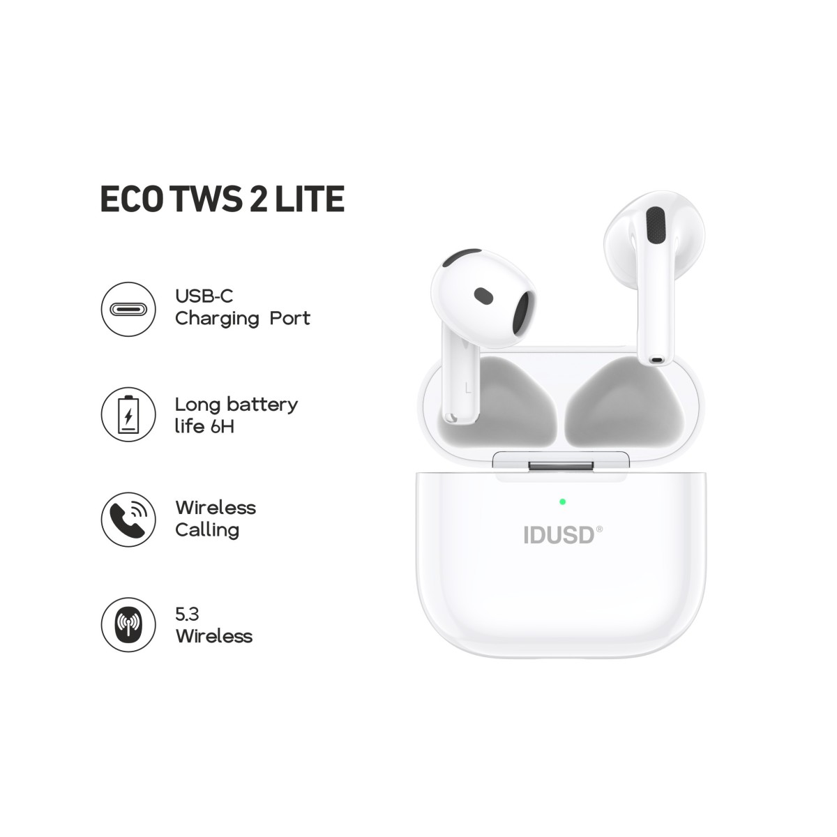 Auriculares ECO TWS 5 Lite | Bluetooth 5.3, HiFi, +24h de batería
