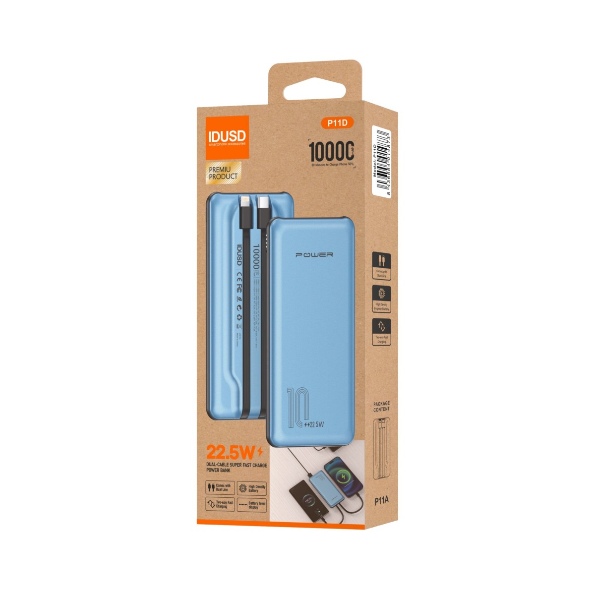 Eco Bank Duo 10.000mAh 22.5W – Carga Rápida con Doble Cable