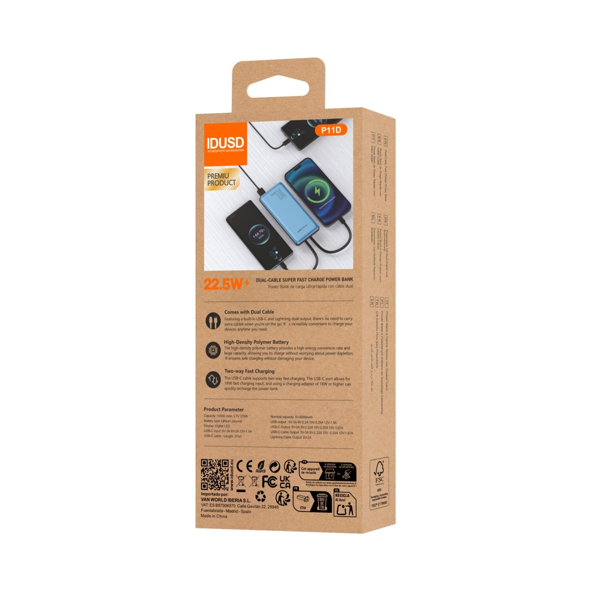 Eco Bank Duo 10.000mAh 22.5W – Carga Rápida con Doble Cable