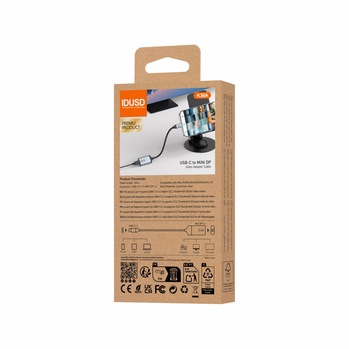 Cable USB-C a Mini DisplayPort 60Hz 18 cm - K36A