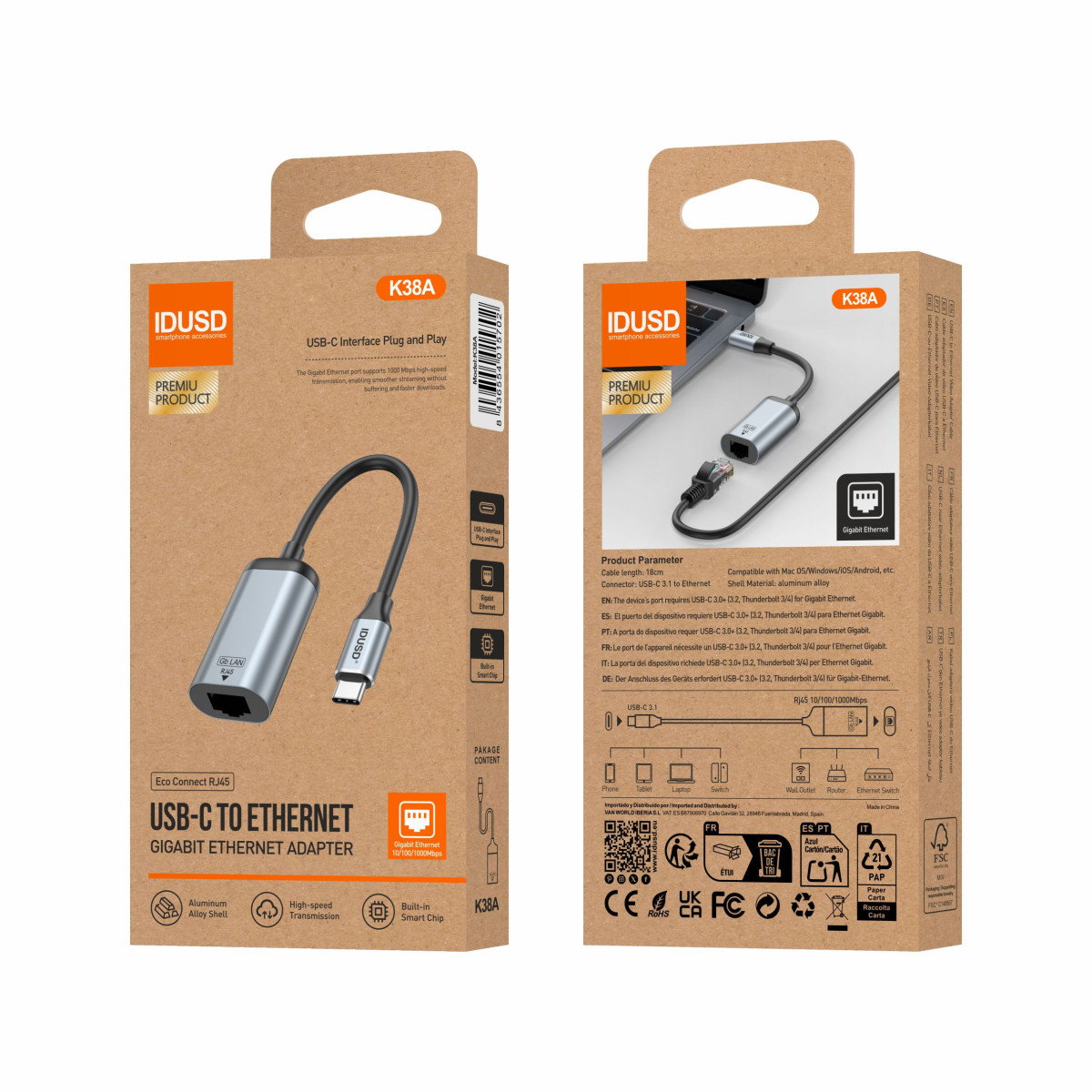 Cable USB-C a RJ45 18 cm - K38A
