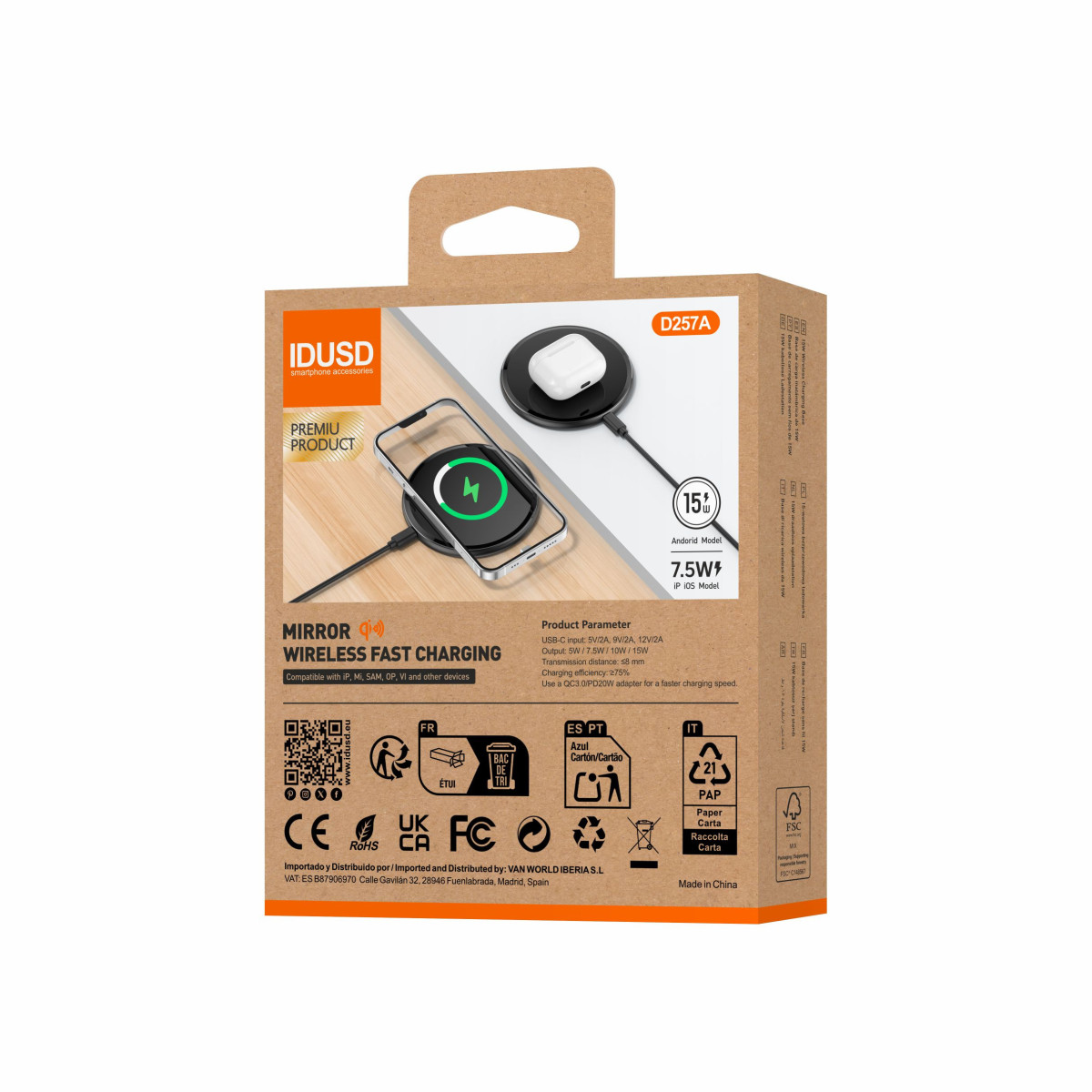 Cargador Inalámbrico Eco Wireless Charger Qi 15W - D257A