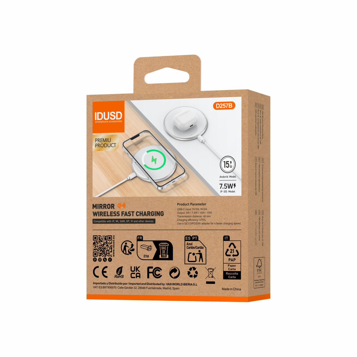 Cargador Inalámbrico Eco Wireless Charger Qi 15W - D257B