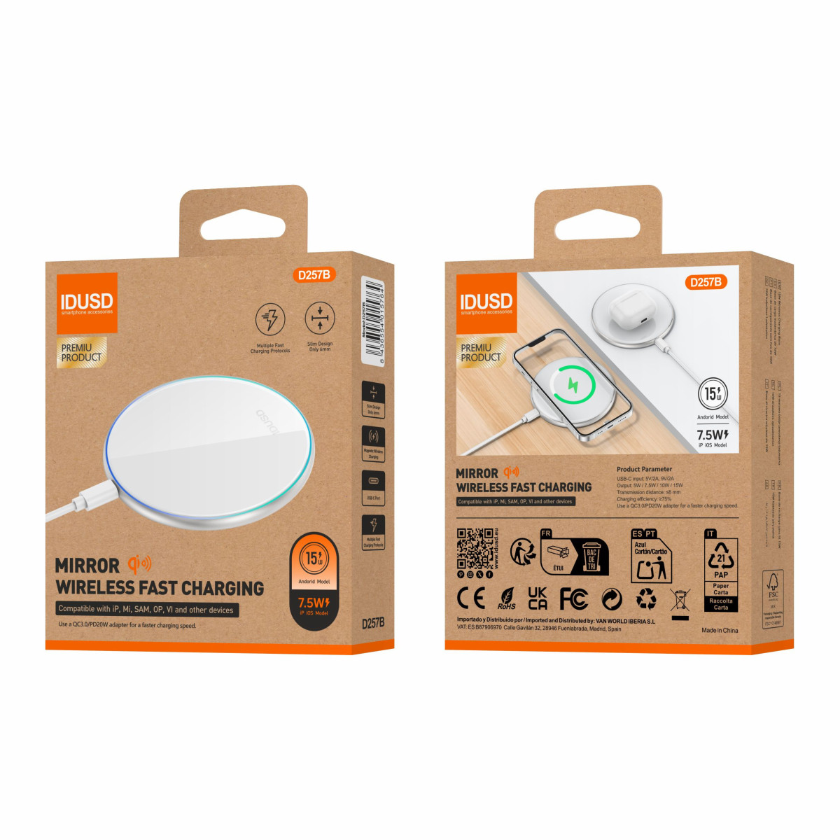 Cargador Inalámbrico Eco Wireless Charger Qi 15W - D257B