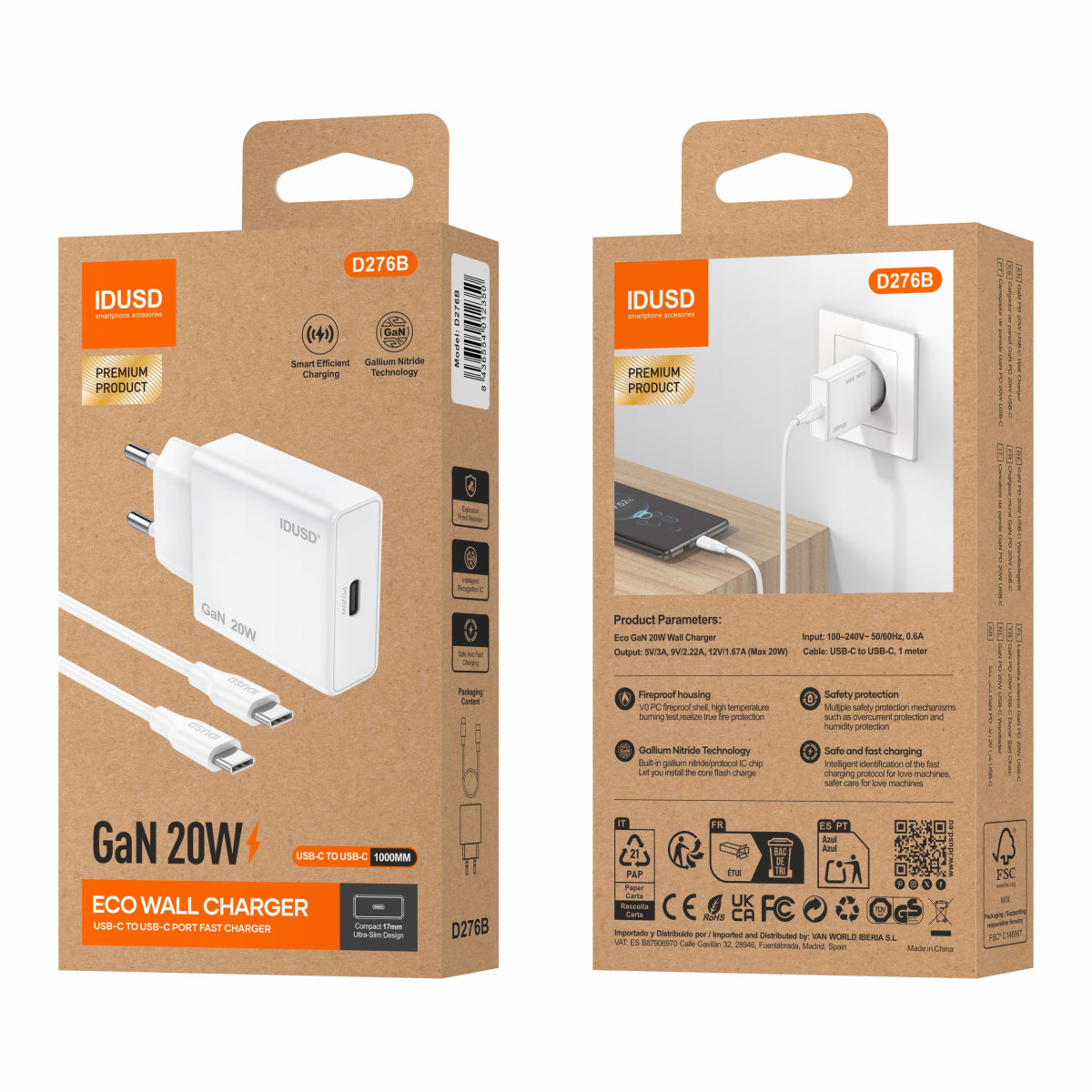Cargador GaN PD20W 1C – PD USB-C – Ultrafino y Eficiente