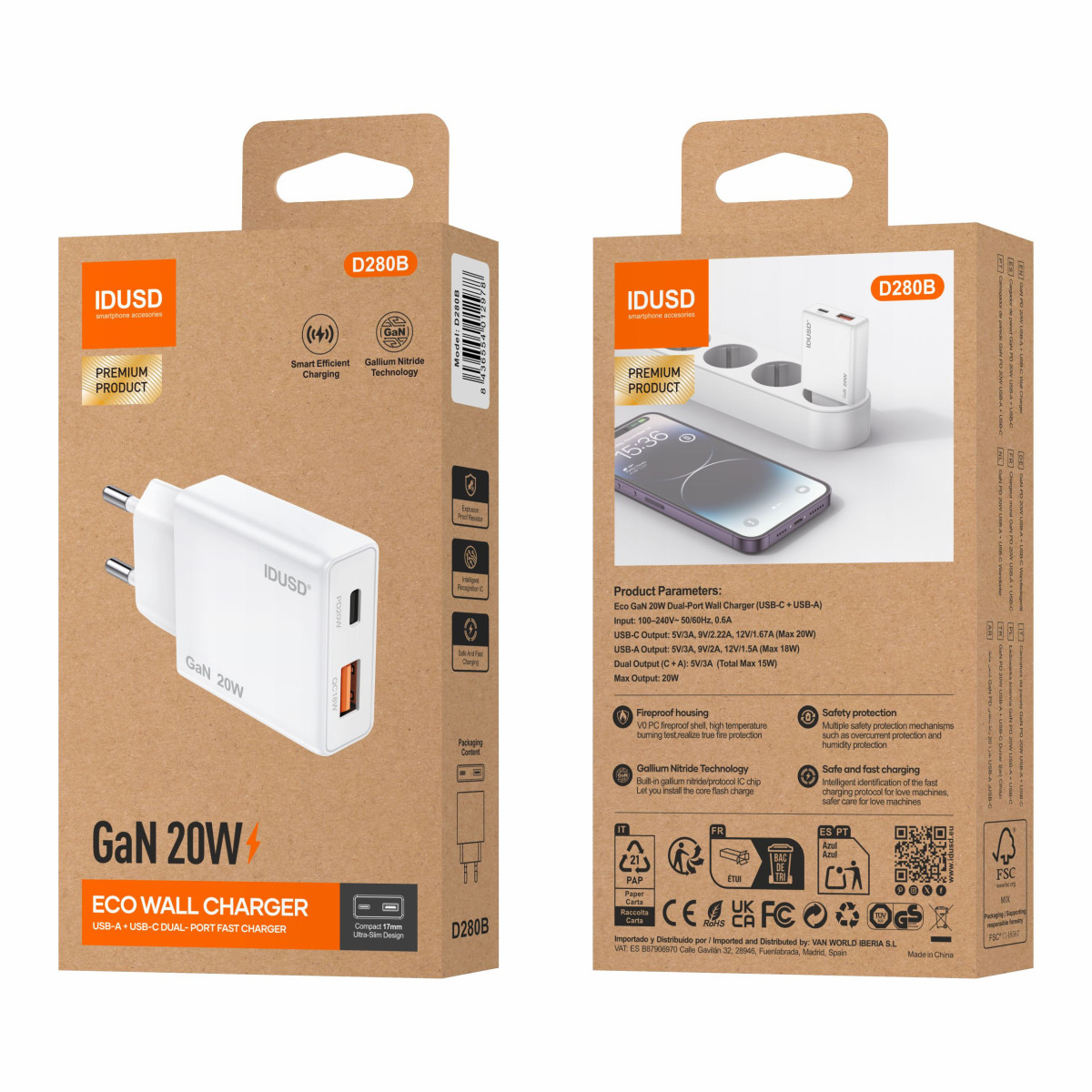 Cargador GaN PD20W A+C – Ultrafino y Versátil