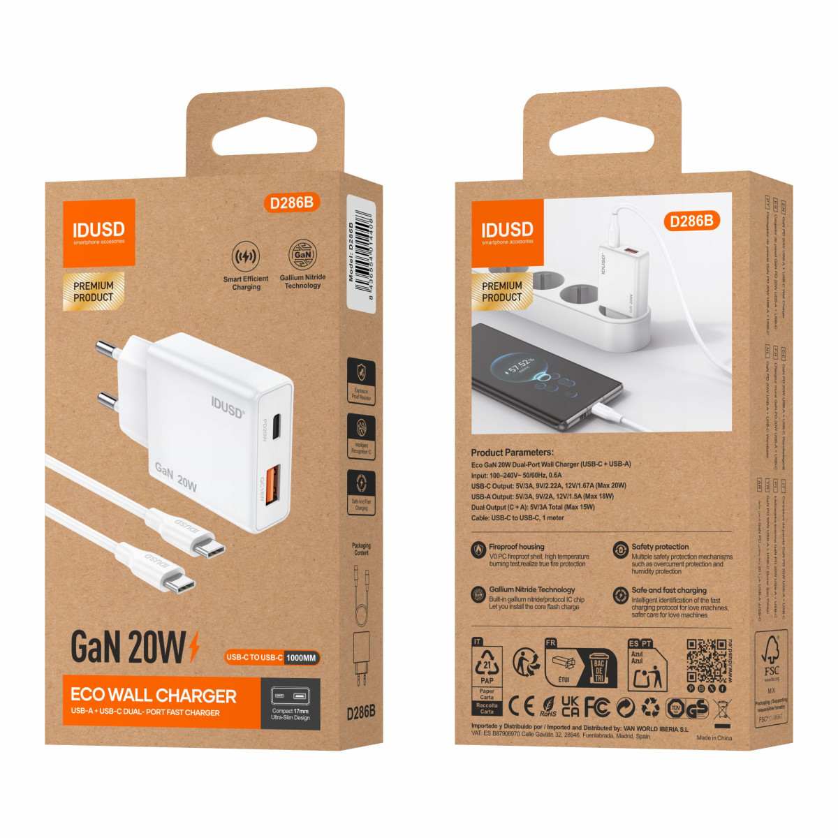 Cargador GaN PD20W A+C – PD USB-C – Ultrafino y Eficiente