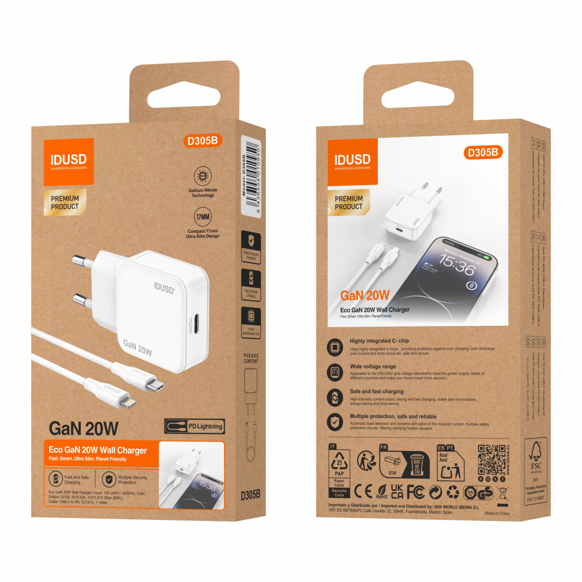 Cargador GaN PD20W 1C – PD Lightning – Ultrafino y Eficiente