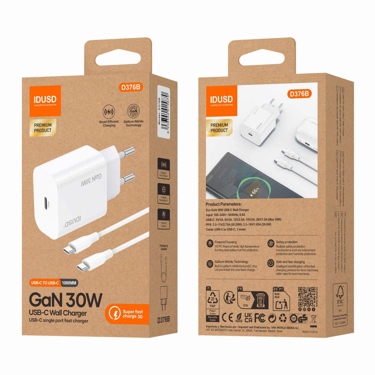 Cargador GaN PD30W 1C – PD USB-C – Compacto y Potente