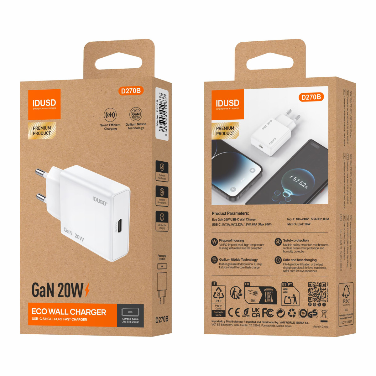 Cargador GaN PD20W 1C – Ultrafino, Potente y Seguro