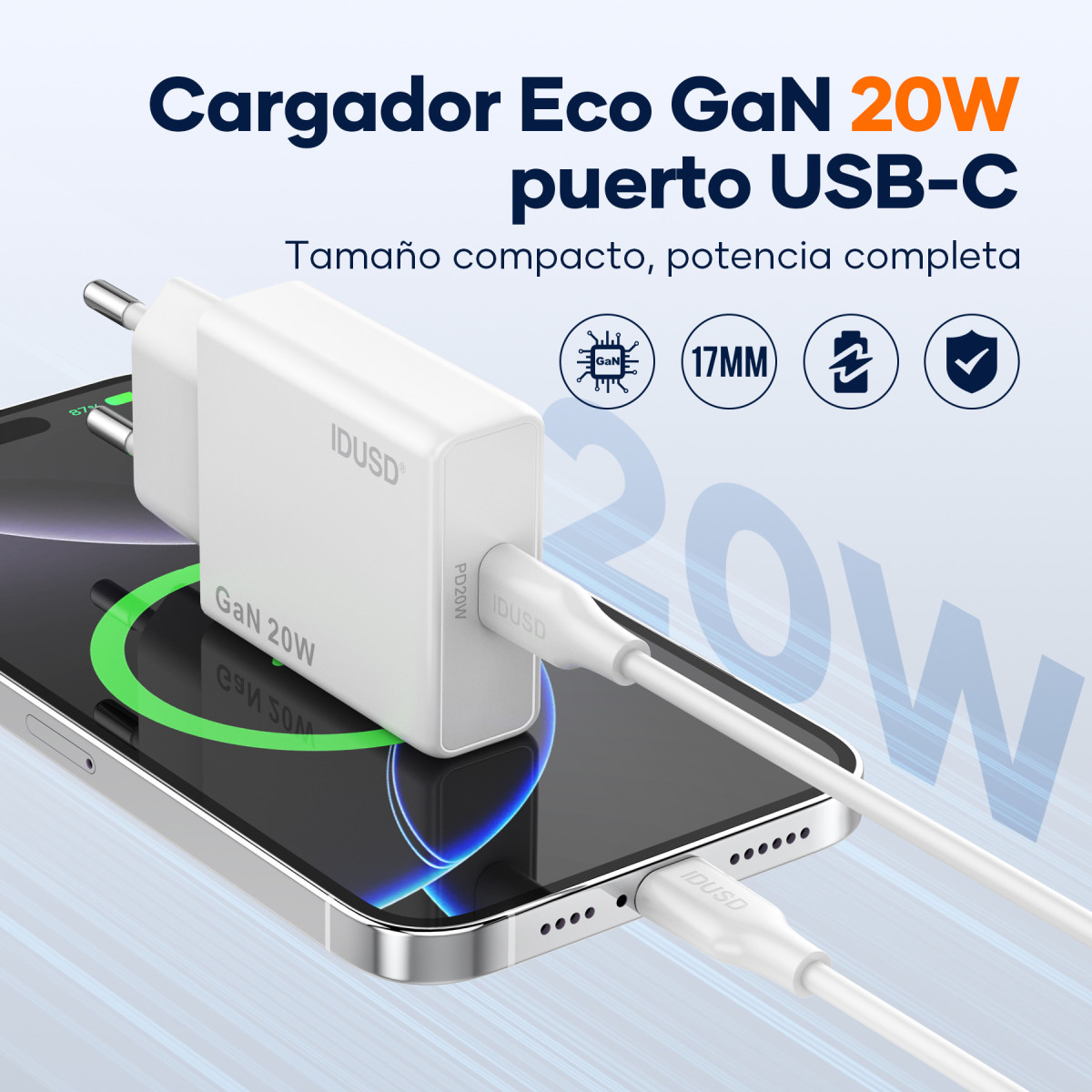 Cargador GaN PD20W 1C – PD USB-C – Ultrafino y Eficiente