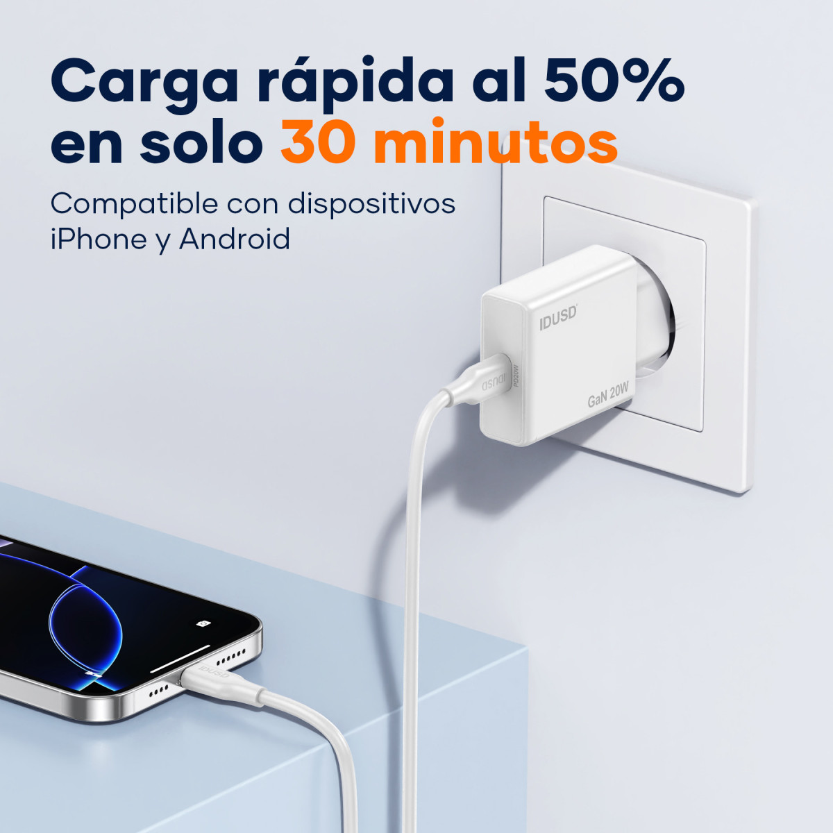 Cargador GaN PD20W 1C – PD USB-C – Ultrafino y Eficiente