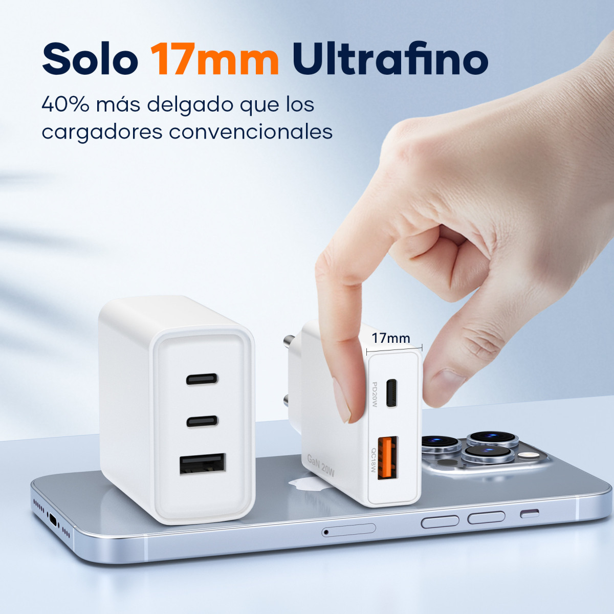 Cargador GaN PD20W A+C – PD Lightning – Ultrafino y Eficiente