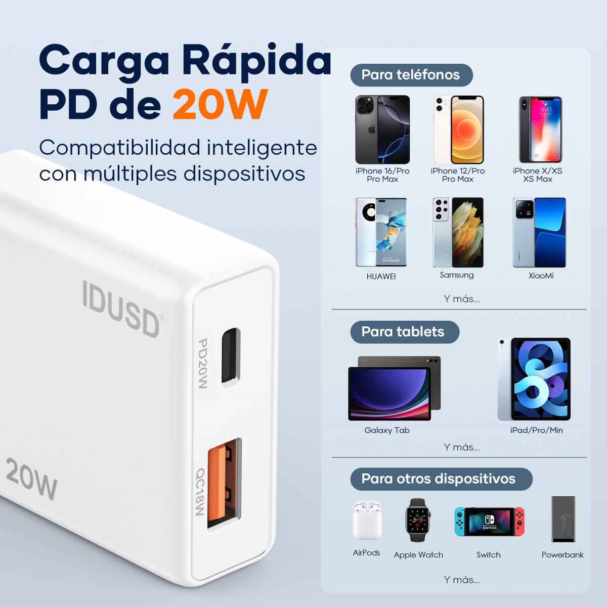 Cargador GaN PD20W A+C – PD Lightning – Ultrafino y Eficiente