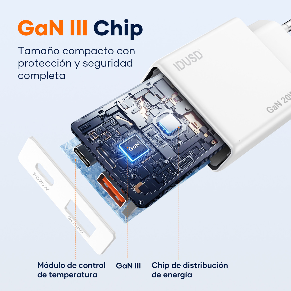 Cargador GaN PD20W A+C – PD USB-C – Ultrafino y Eficiente