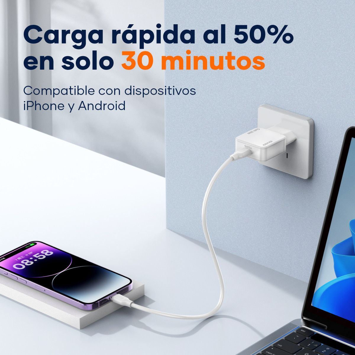 Cargador GaN PD20W 1C – PD Lightning – Ultrafino y Eficiente
