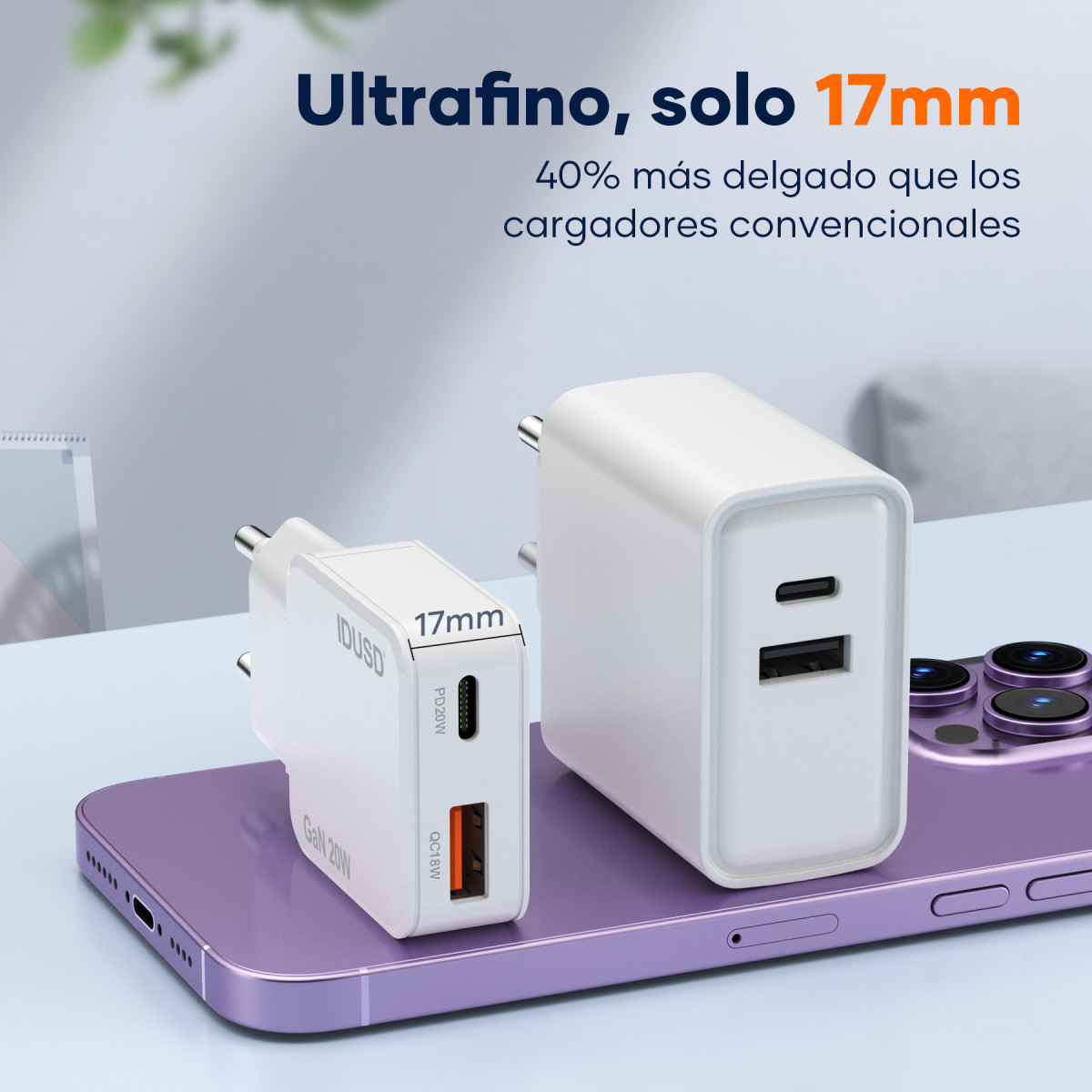 Cargador GaN PD20W A+C – PD Lightning – Ultrafino y Eficiente