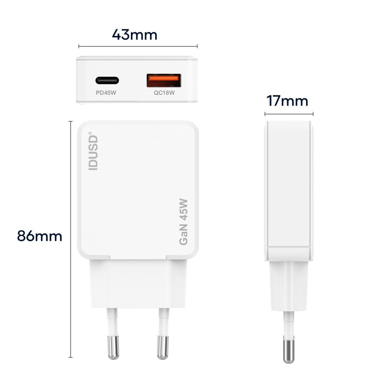 Cargador GaN PD45W A+C – Ultrafino y Eficiente
