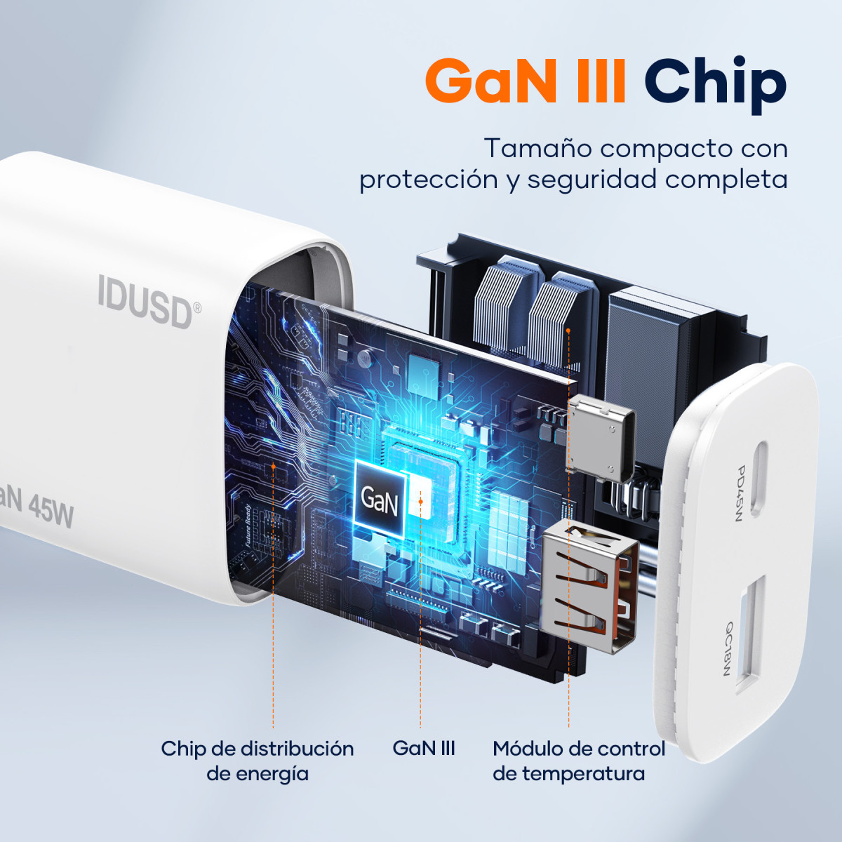Cargador GaN PD45W A+C – Compacto y Potente