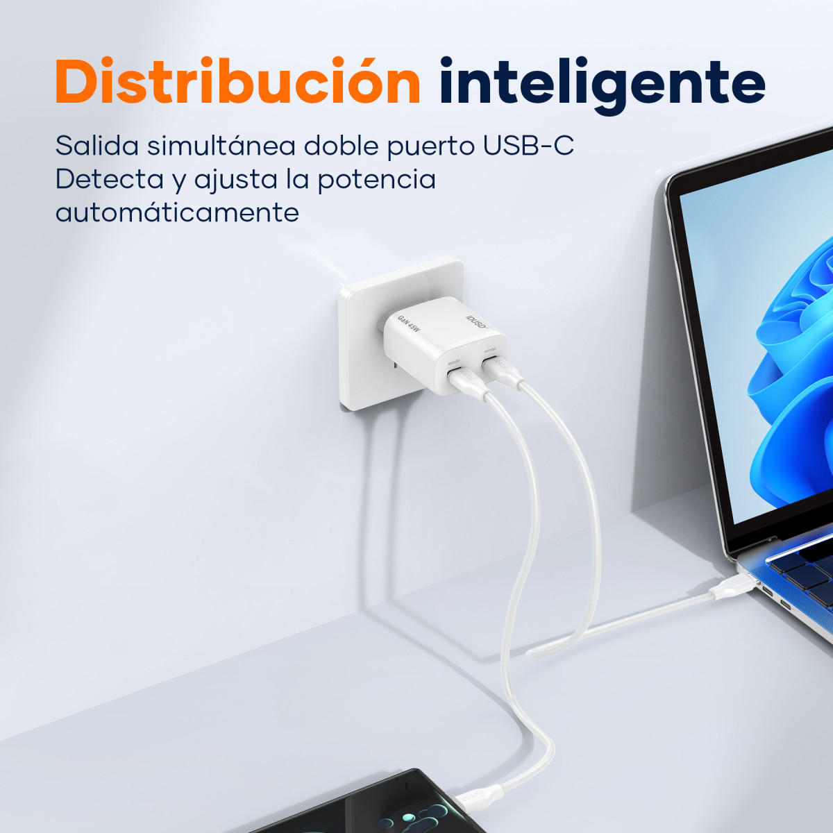 Cargador GaN PD45W C+C – Compacto y Potente
