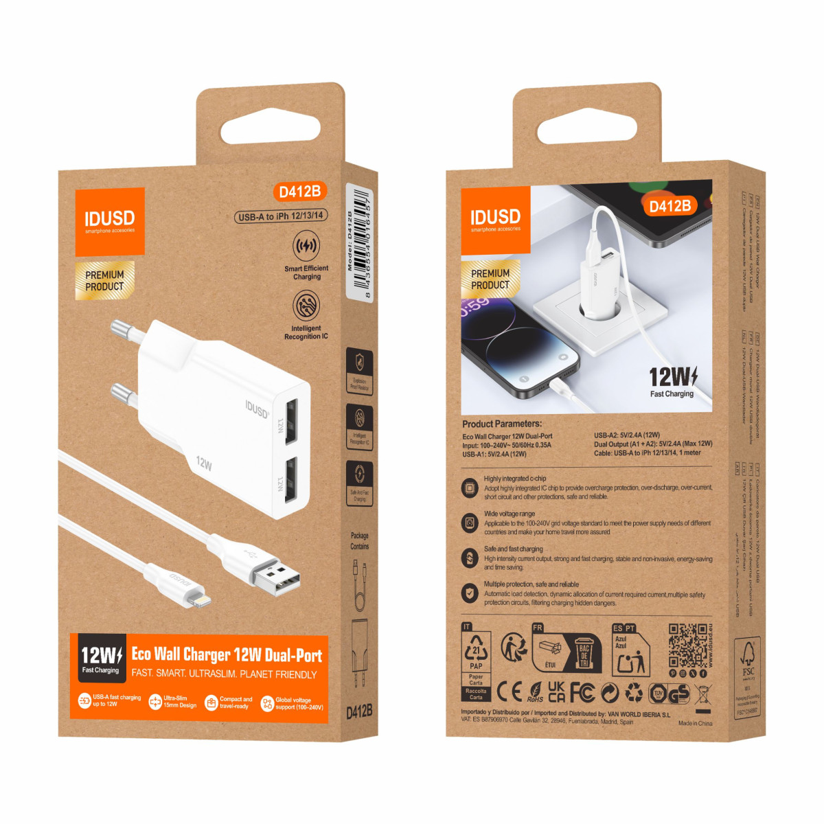 Cargador 12W 2U – Lightning – Ultrafino y Compacto