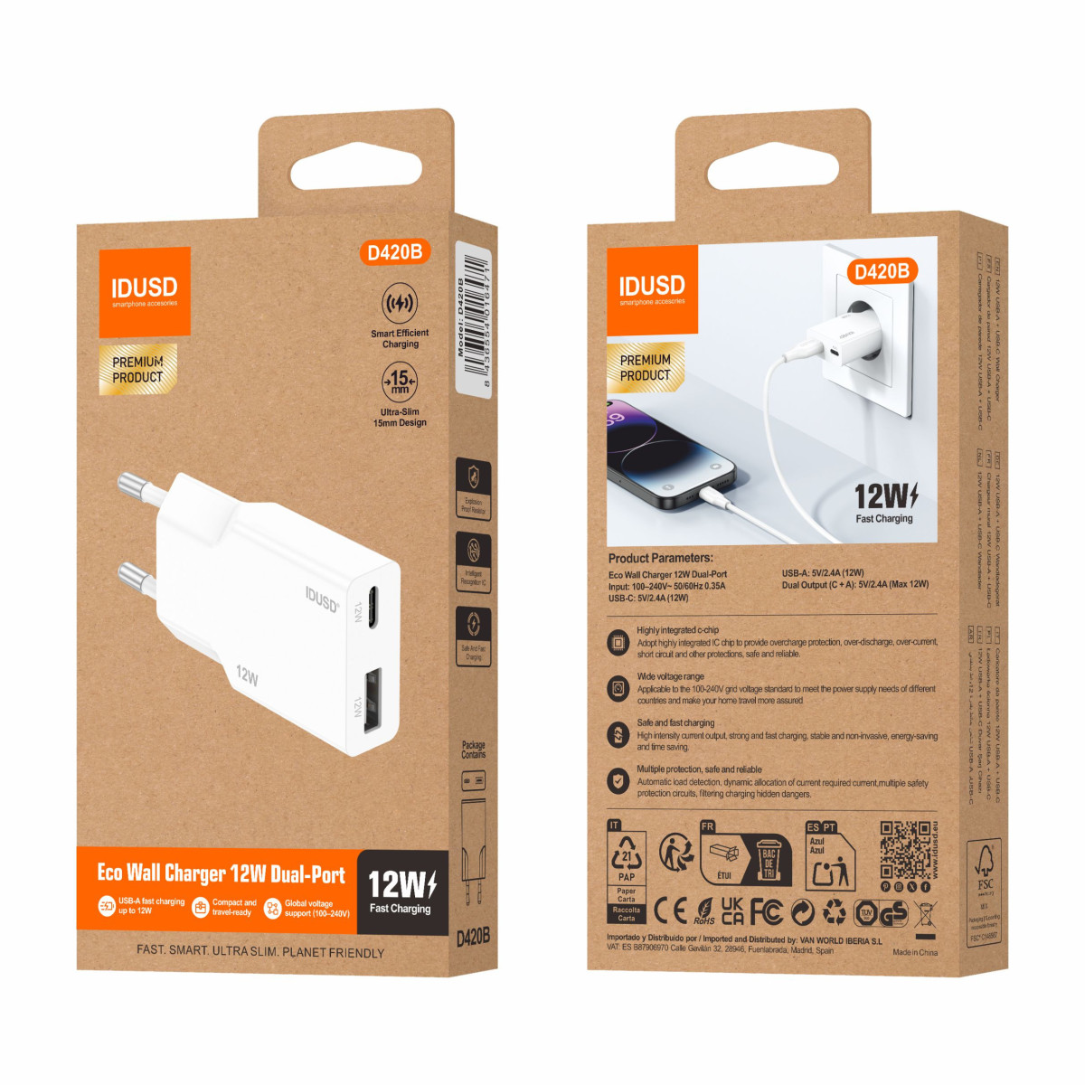 Cargador 12W A+C – Ultrafino y Compacto