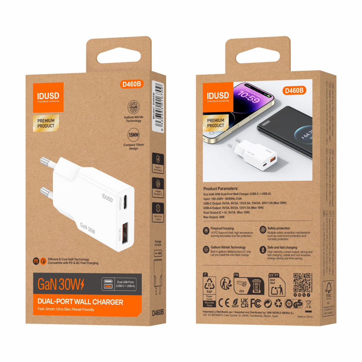 Cargador GaN PD30W A+C – Ultrafino y Compacto