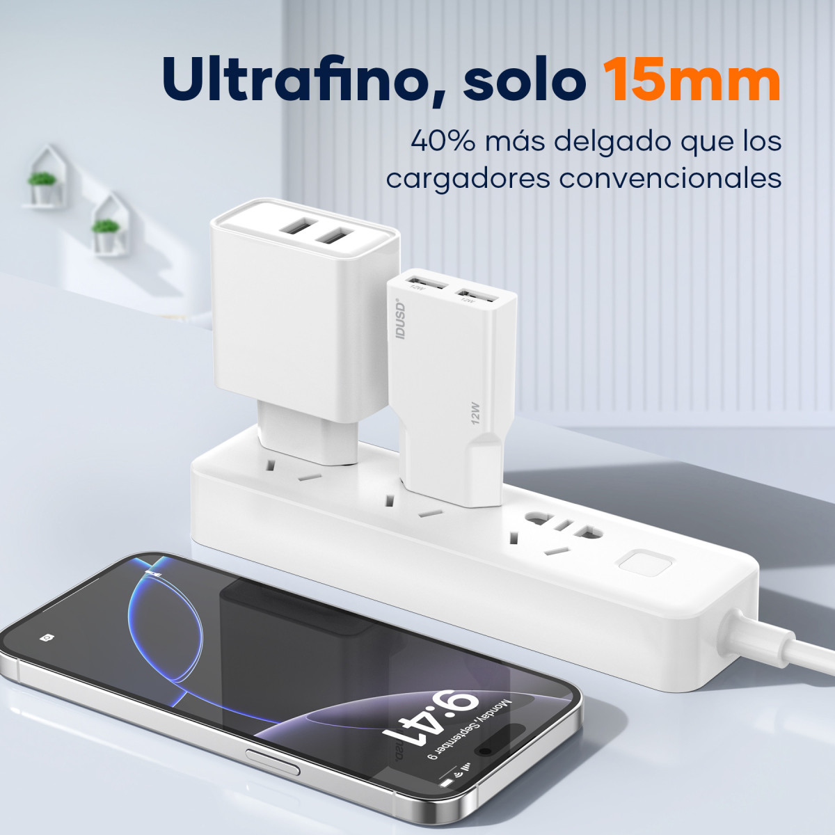 Cargador 12W 2U – Ultrafino y Compacto