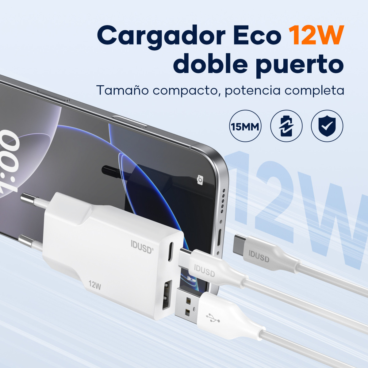 Cargador 12W A+C – USB-C – Ultrafino y Compacto