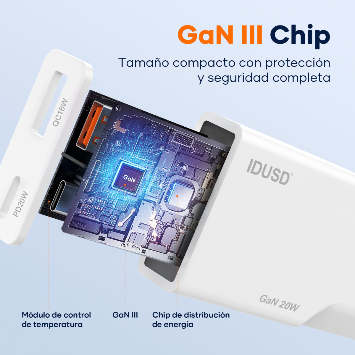 Cargador GaN PD20W A+C – Ultrafino y Compacto