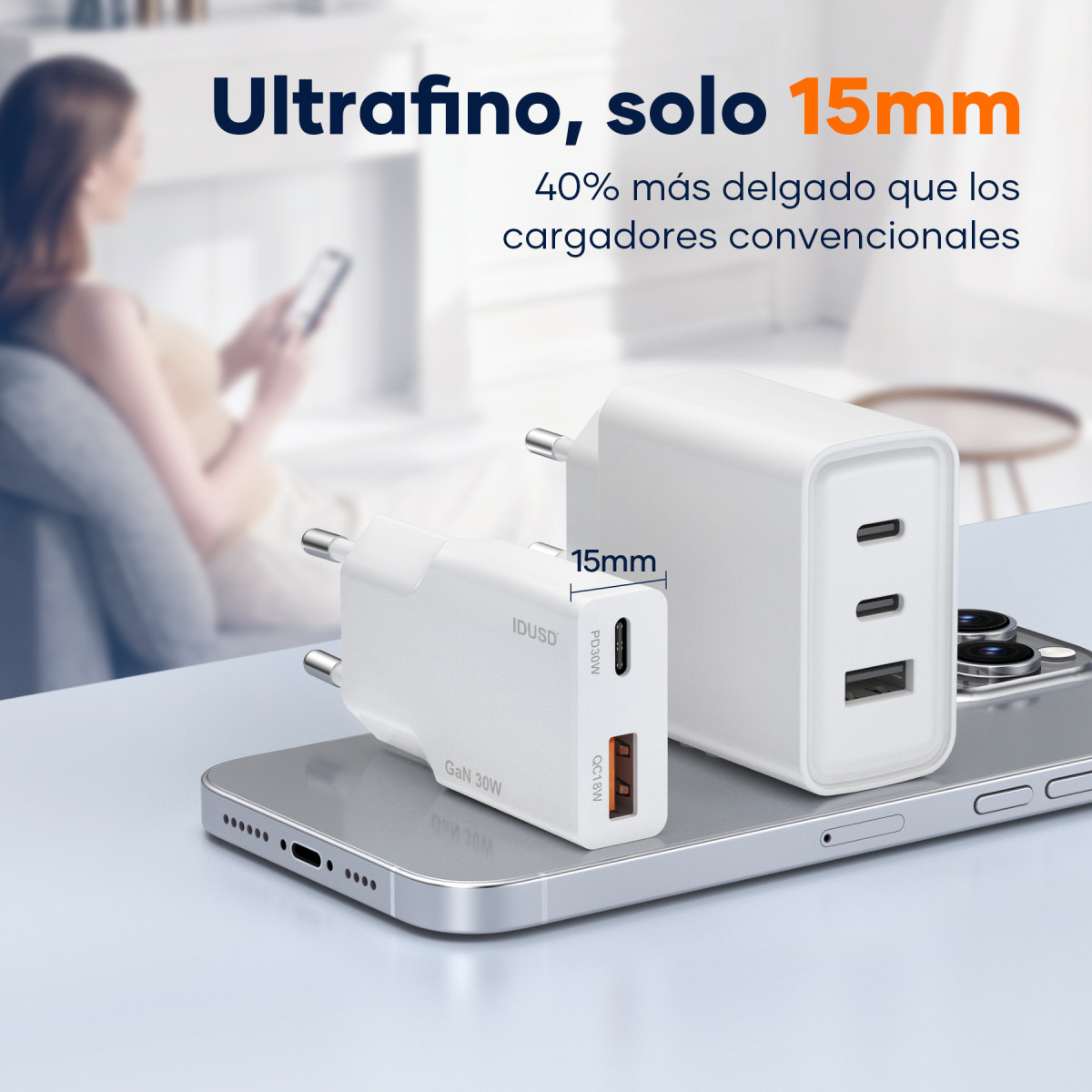 Cargador GaN PD30W A+C – Ultrafino y Compacto