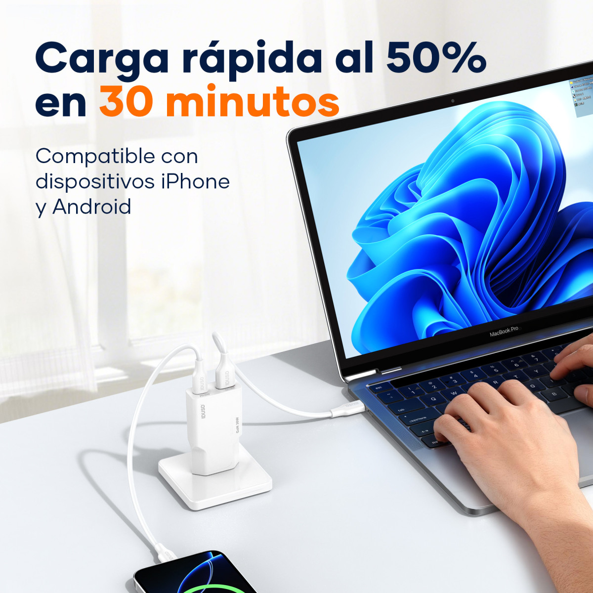 Cargador GaN PD30W A+C – Ultrafino y Compacto