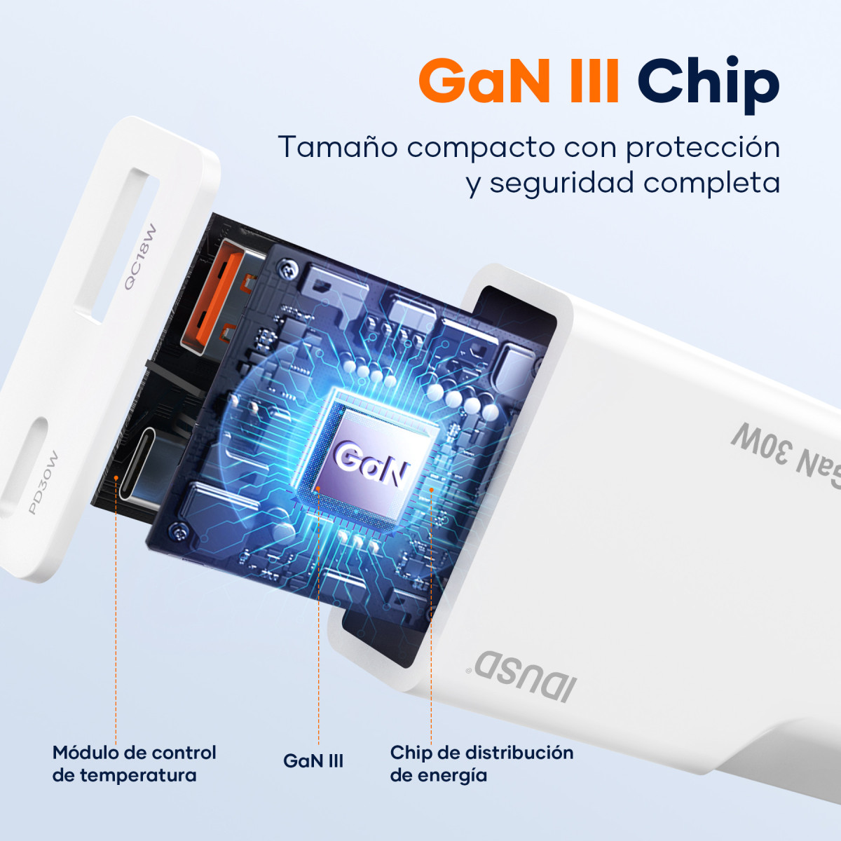 Cargador GaN PD30W A+C – Ultrafino y Compacto