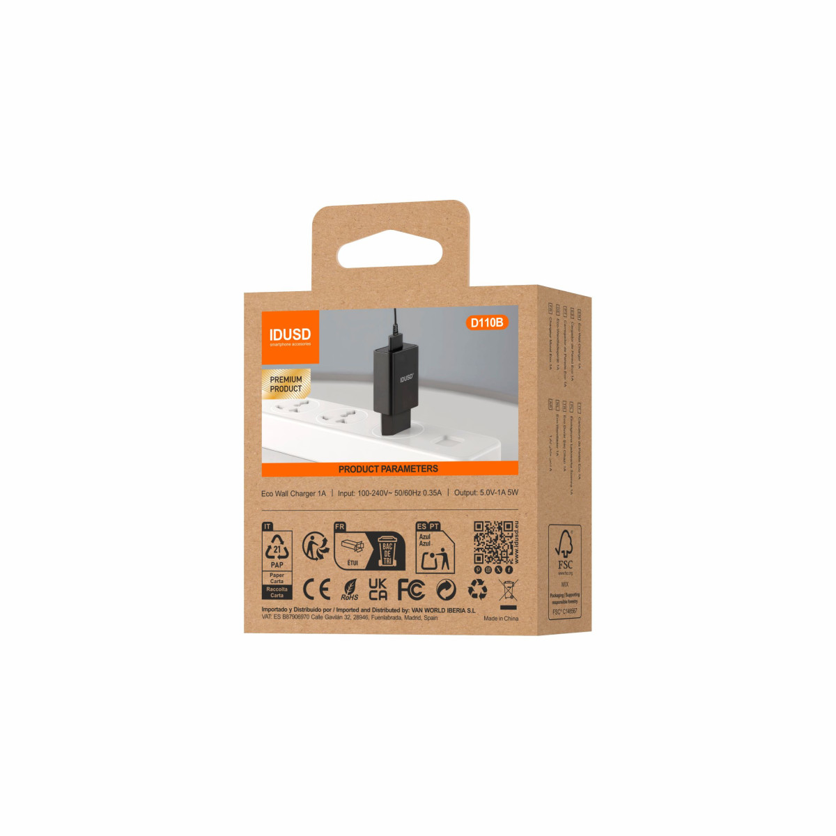 Cargador USB 1A – 5W – Compacto y Seguro