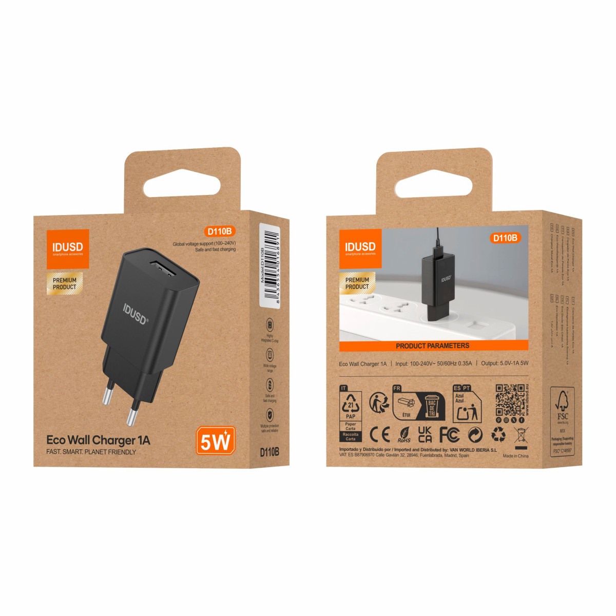 Cargador USB 1A – 5W – Compacto y Seguro