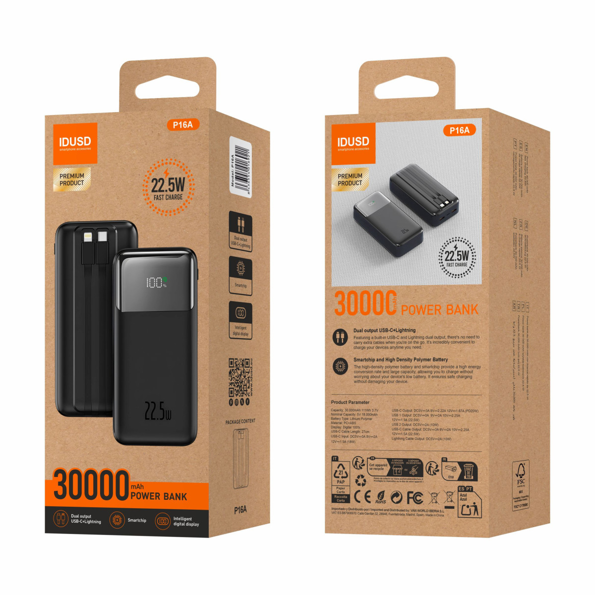 Eco Power Flow 30.000mAh 22.5W Negro - P16A